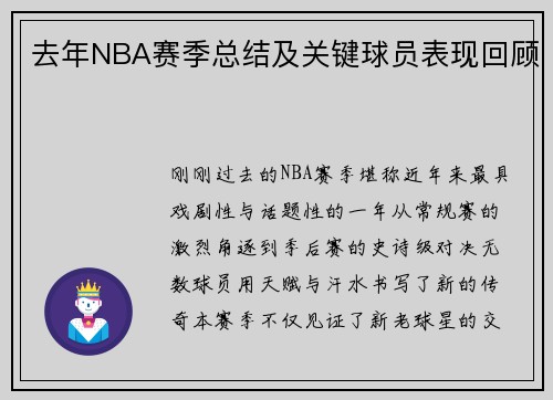 去年NBA赛季总结及关键球员表现回顾